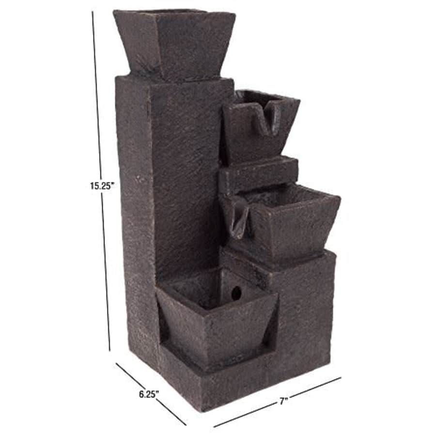 Pure Garden Tabletop Water Fountain With 4 Tier Modern Design and LED Lights - Square Table Fountain by Pure for $89