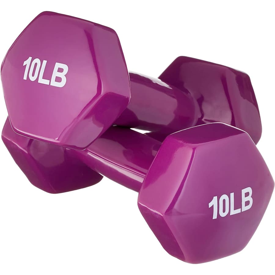 Amazon Basics Vinyl Hexagon 10-lb. Dumbbell Hand Weights for $28