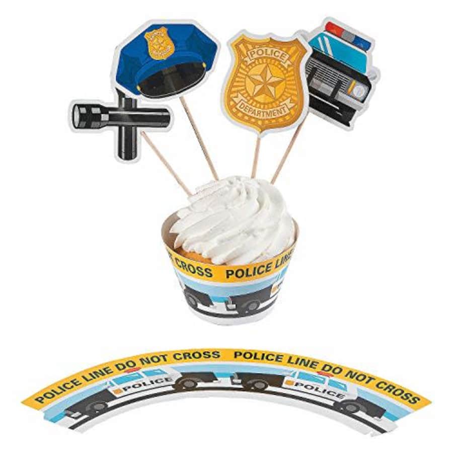 Fun Express Police Party Cupcake Wrappers with Picks - Makes 200 - Kid Birthday Supplies, for $17