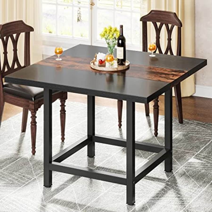 Tribesigns Square Dining Table for 4 People, Farmhouse 39.4"x 39.4" inches Wooden Kitchen for $135