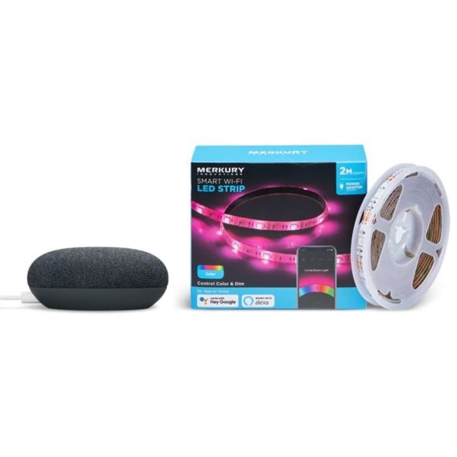 Google Nest Mini w/ Merkury Innovations Smart LED Strip Light for $50