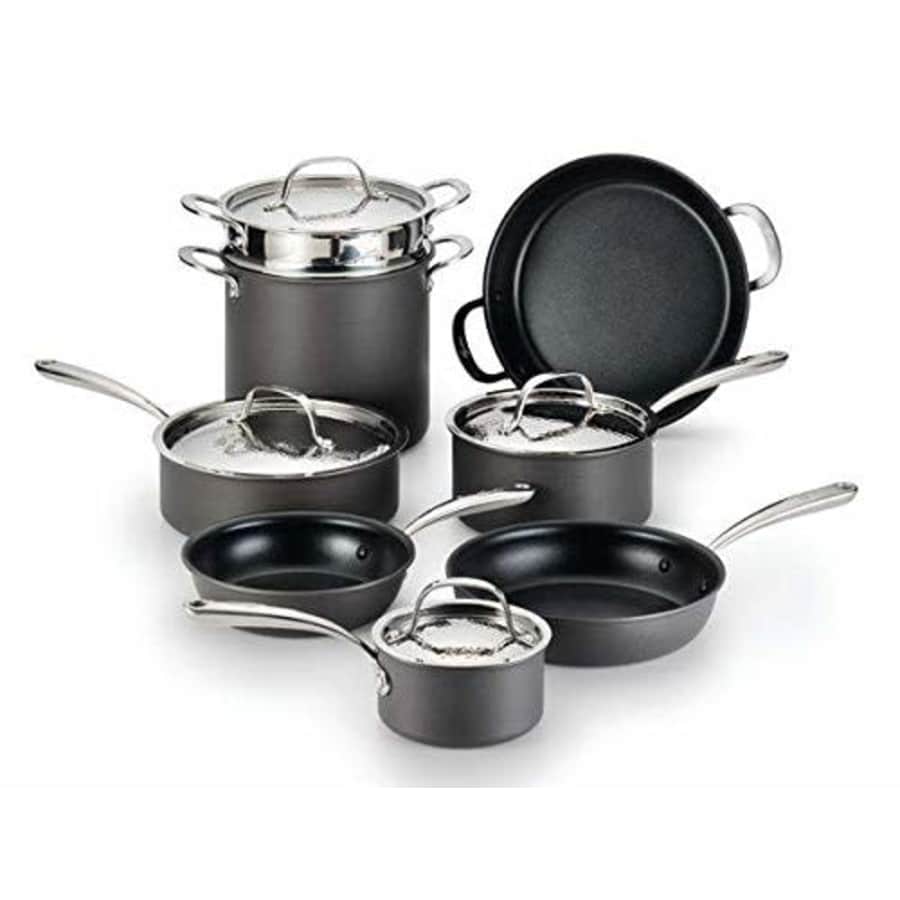 Lagostina Nera Hard Anodized Nonstick 12-Piece Cookware Set with Hammered Stainless Steel Lids, for $100