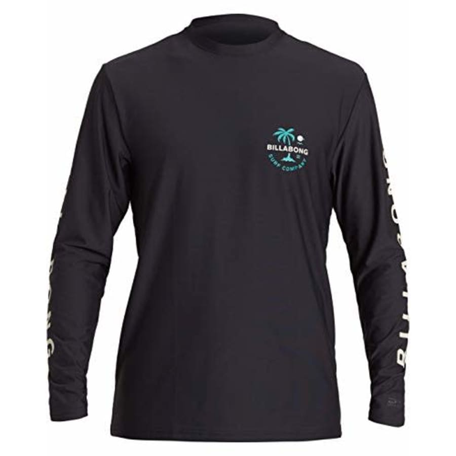 Billabong Men's Standard Classic Loose Fit Long Sleeve Rashguard Surf Tee Shirt, Black Vacation, L for $40