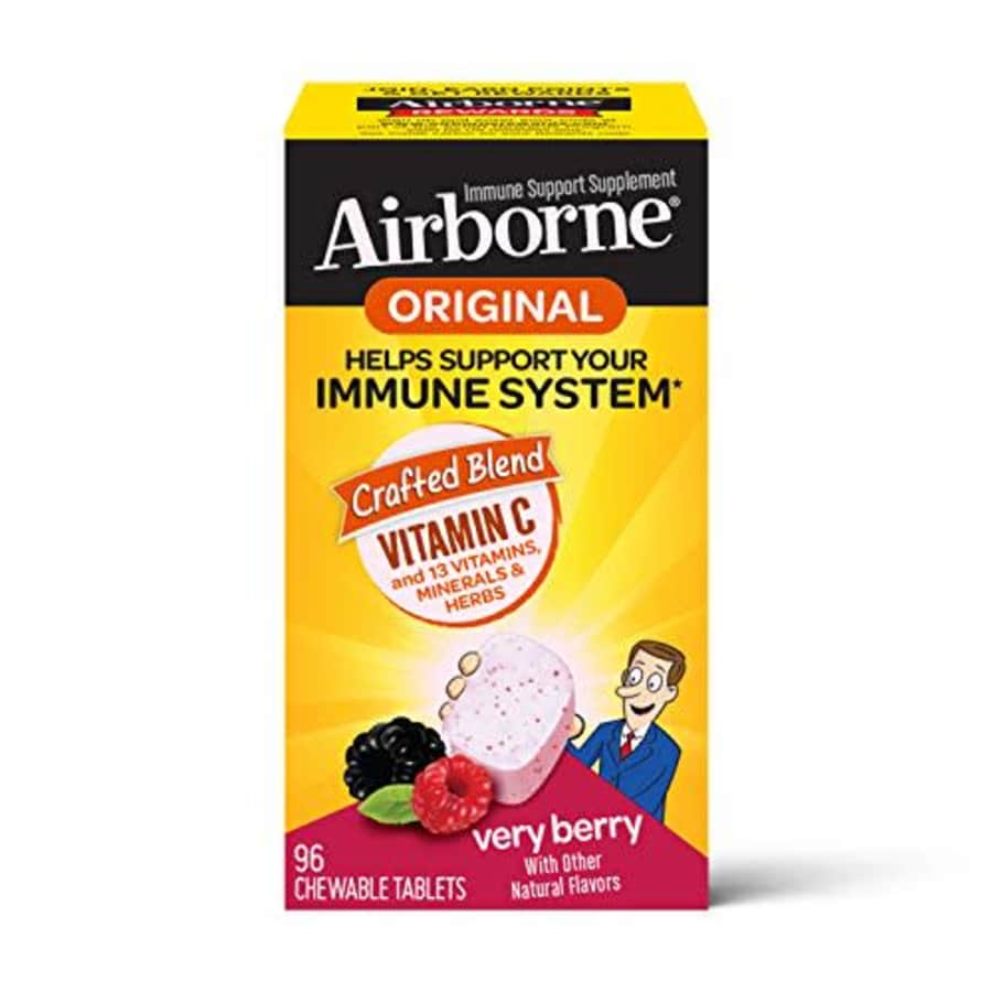 Vitamin C 1000mg - Airborne Very Berry Chewable Tablets (96 count in a box), Gluten-Free Immune for $10