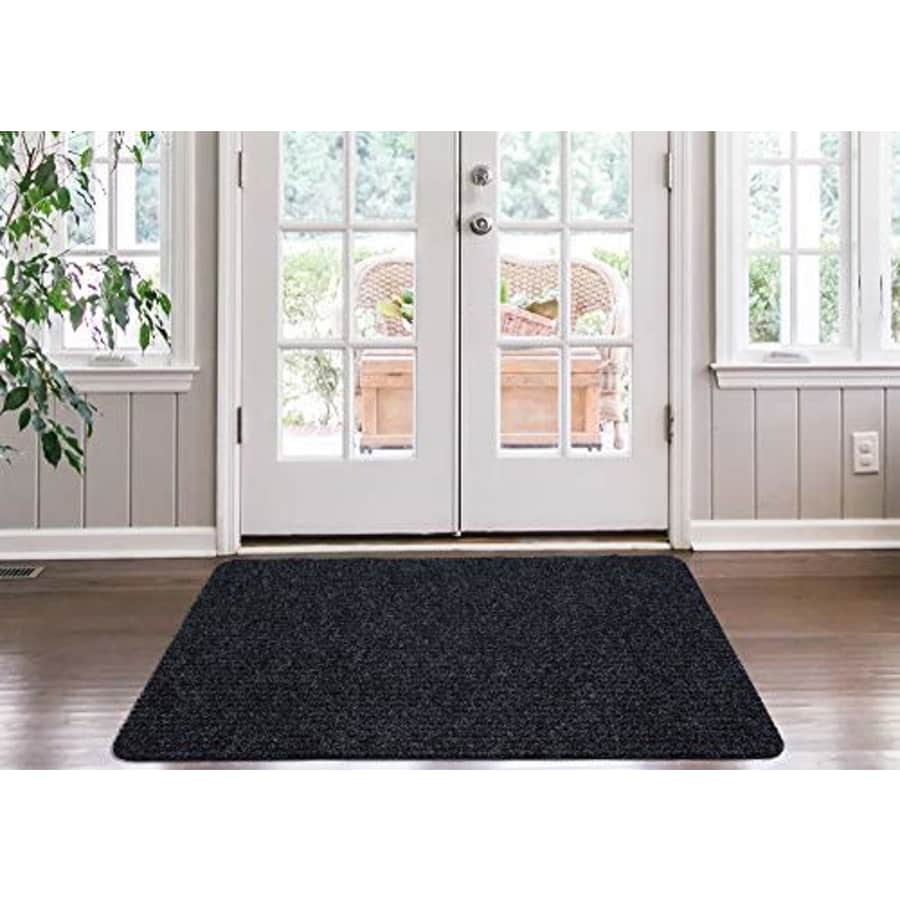 Ottomanson LIFE SAVER Collection Non-slip Indoor/Outdoor Solid Ribbed Design Area Rug, 3'X5', Black for $21