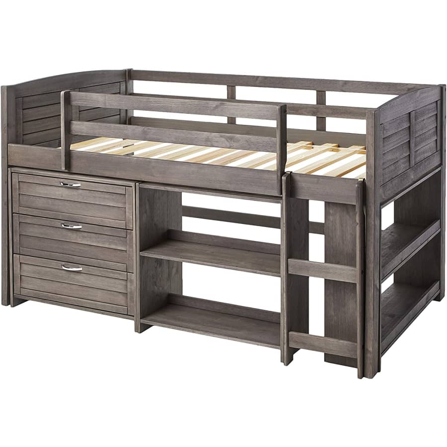 Donco Kids Twin Louver Low Loft Bed w/ 3-Drawer Chest and 2 Bookshelves for $478