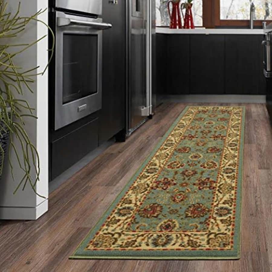 Ottomanson New Ottohome Collection Style Oriental Sage Green/Aqua Blue Runner (1'10"x7'0") Skid for $17