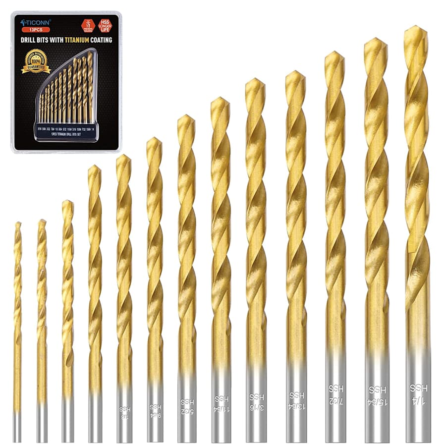 Ticonn 13-Piece Titanium Coated Drill Bit Set for $7