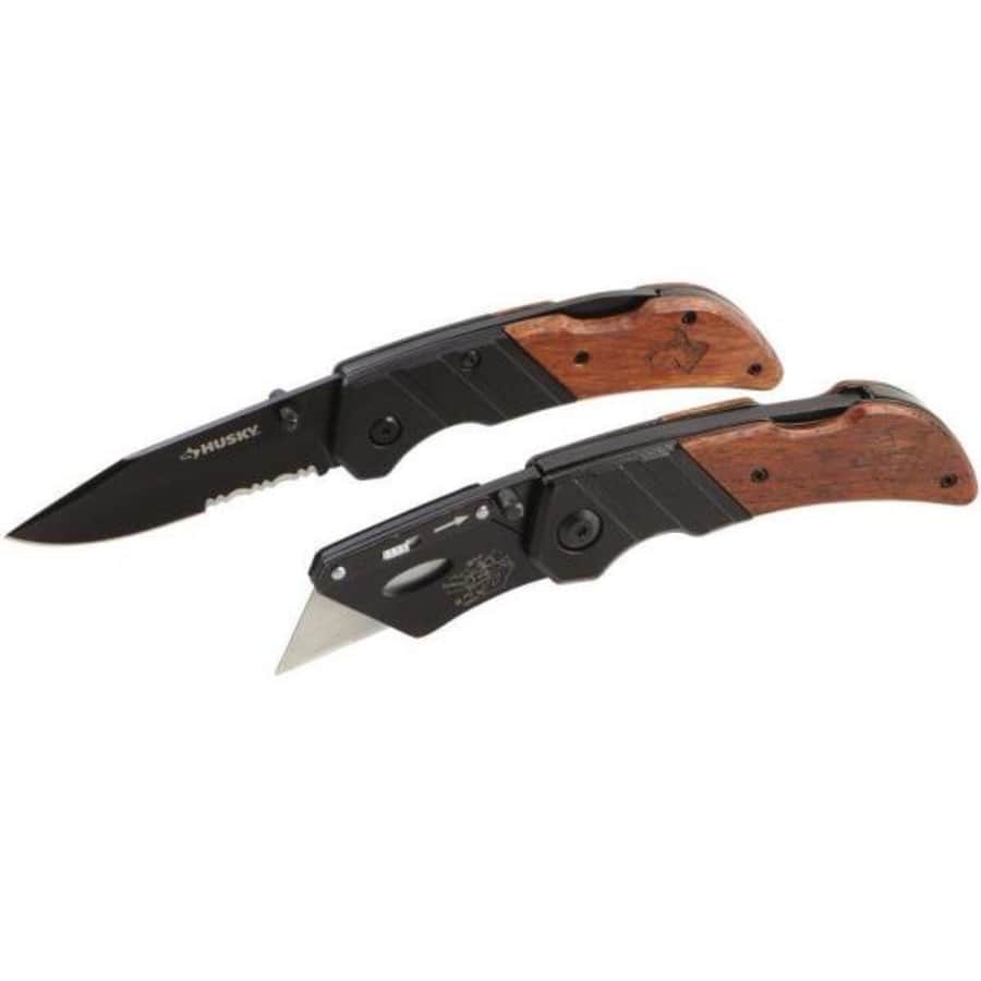 Husky 3" Chrome Wood Utility Knife Set for $10
