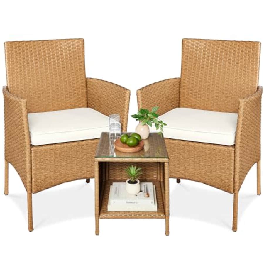 Best Choice Products 3-Piece Outdoor Wicker Conversation Bistro Set, Space Saving Patio Furniture for $120
