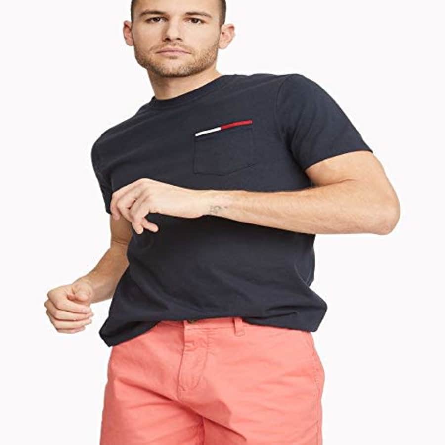 Tommy Hilfiger Men's Regular T Shirt with Pocket, Sky Captain-pri, XS for $20