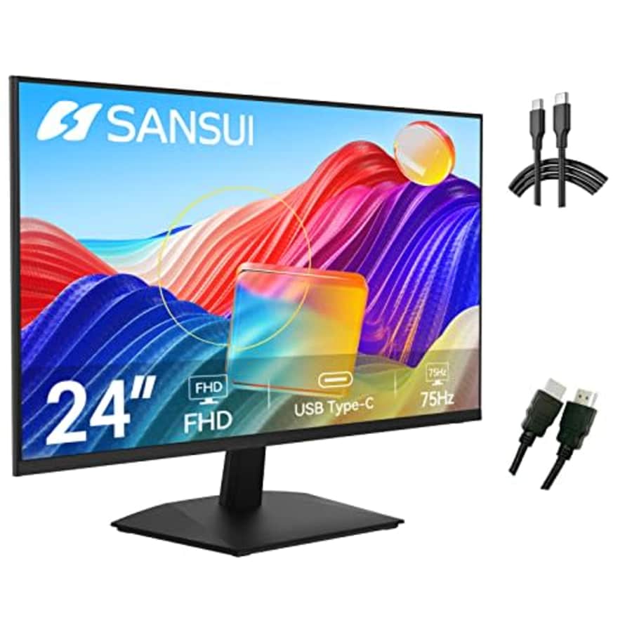 SANSUI Monitor 24 inch FHD PC Monitor with USB Type-C, Built-in Speakers Earphone, Ultra-Slim for $80 SANSUI Monitor 24 inch FHD PC Monitor with USB Type-C, Built-in Speakers Earphone, Ultra-Slim for $80