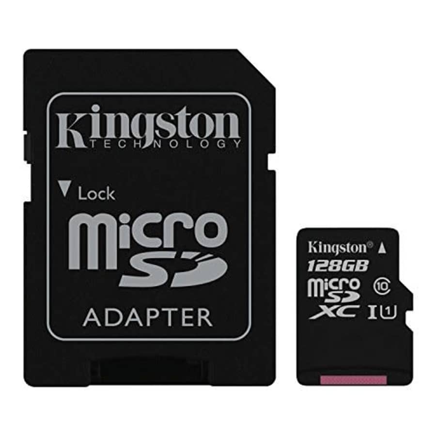 Kingston Digital 128GB microSDXC Class 10 UHS-I 45MB/s Read Card with SD Adapter (SDC10G2/128GB) for $15