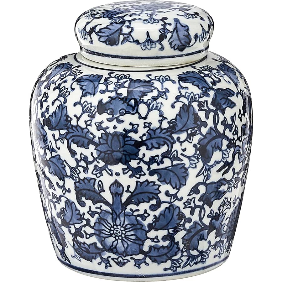 Creative Co-Op Blue & White Ceramic Ginger Jar with Lid for $45