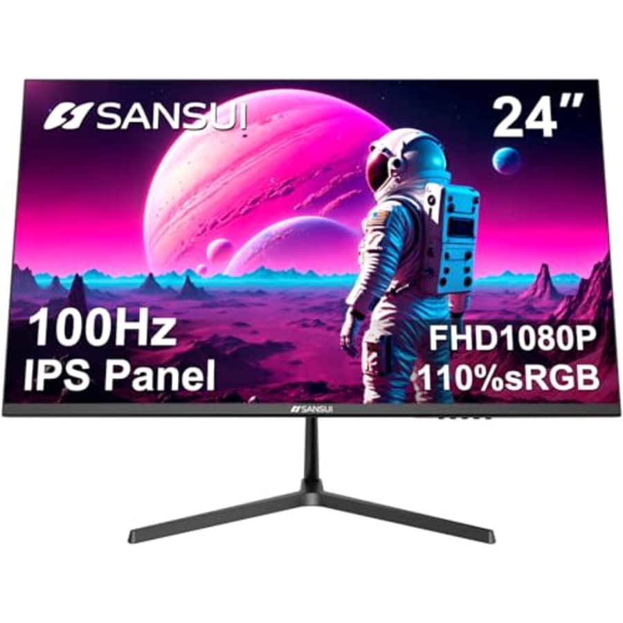 SANSUI 24 Inch 100Hz FHD Monitor, IPS Computer Monitor HDMI VGA Ports, Eye Care Monitor with VESA for $95 SANSUI 24 Inch 100Hz FHD Monitor, IPS Computer Monitor HDMI VGA Ports, Eye Care Monitor with VESA for $95