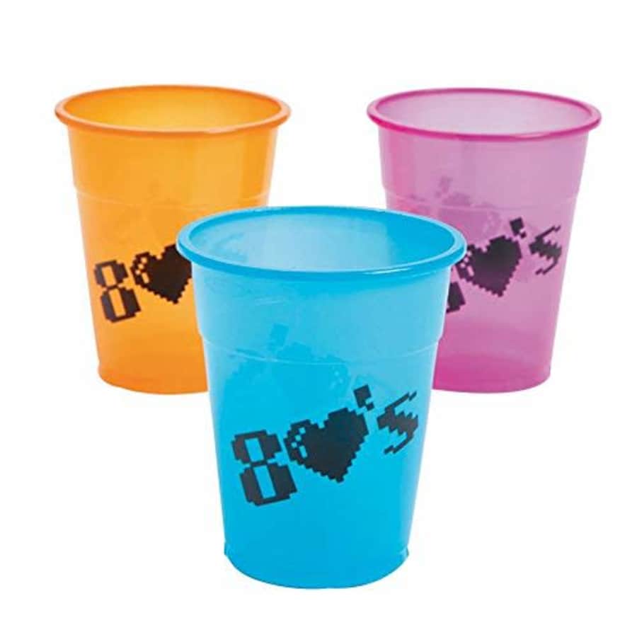 Fun Express I love the 80s Plastic Disposable Party Cups (25 cups) 1980's Party Supplies for $12