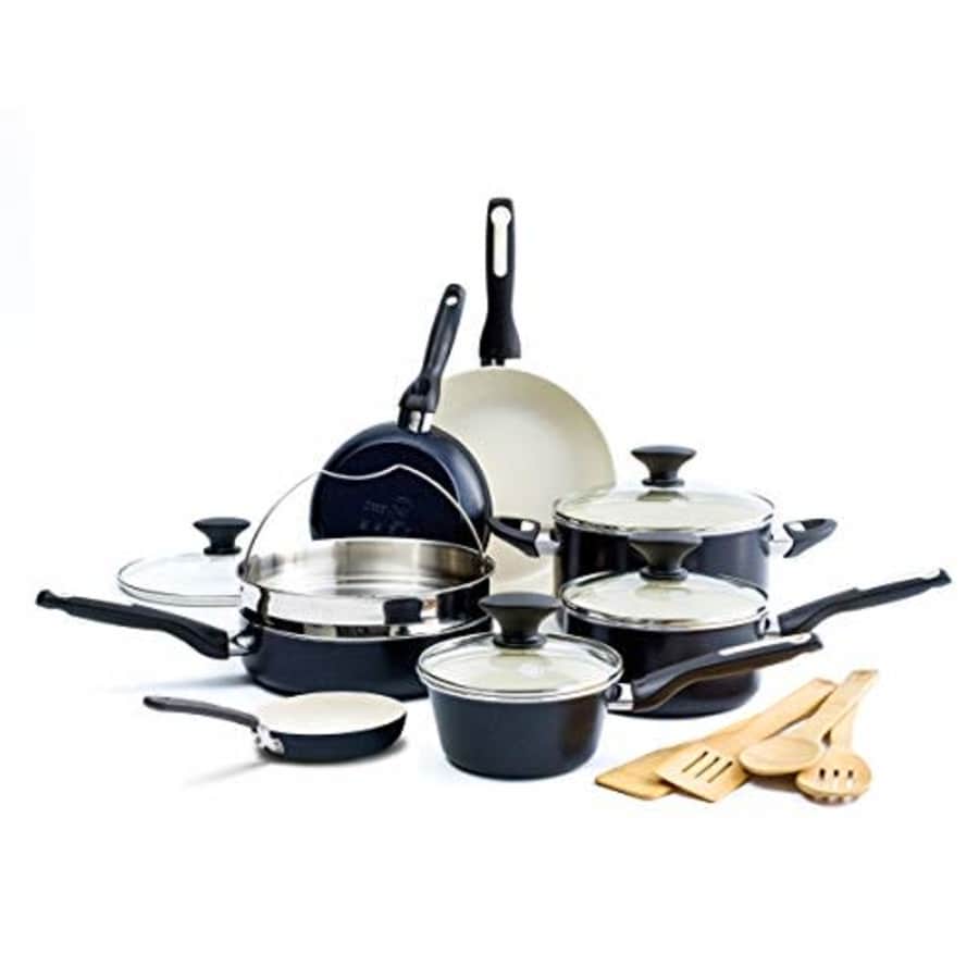 GreenPan Rio Healthy Ceramic Nonstick, Cookware Pots and Pans Set, 16-Piece, Black for $138