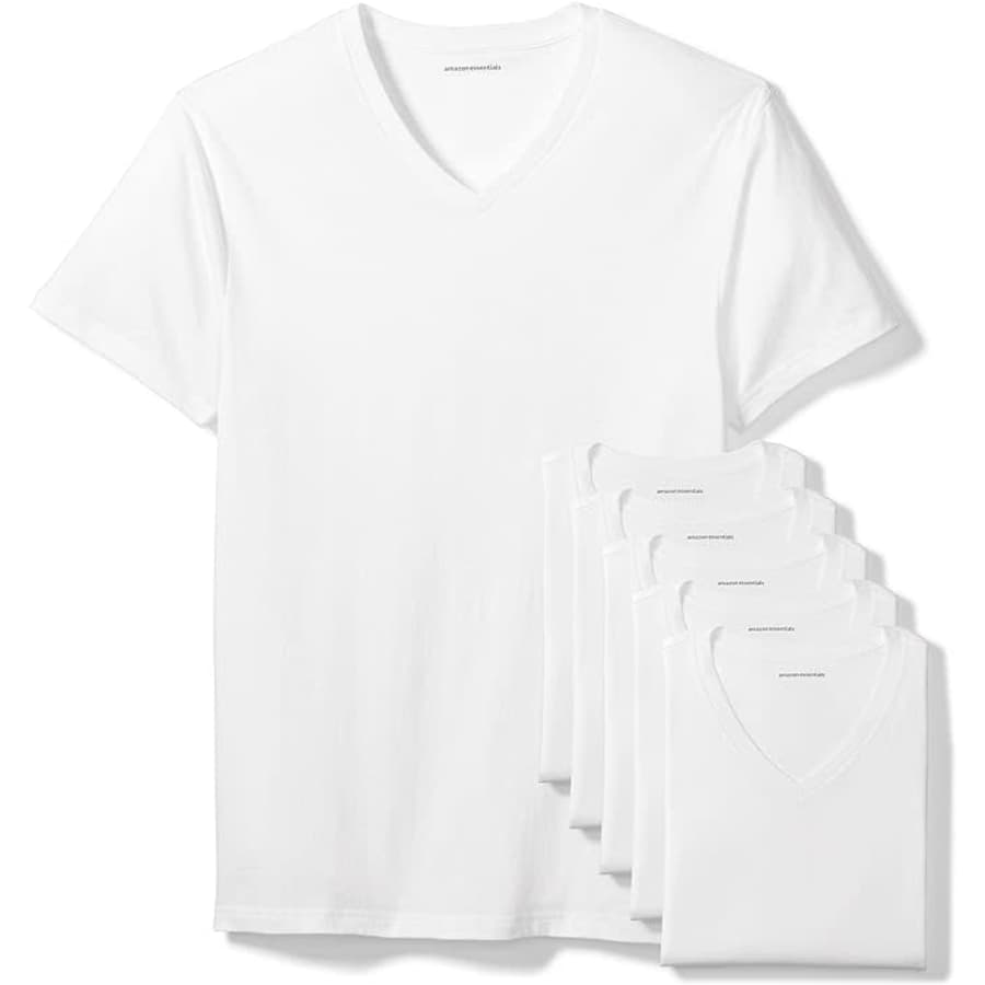 Amazon Essentials Men's V-Neck Undershirt 6-Pack for $15 Amazon Essentials Men's V-Neck Undershirt 6-Pack for $15
