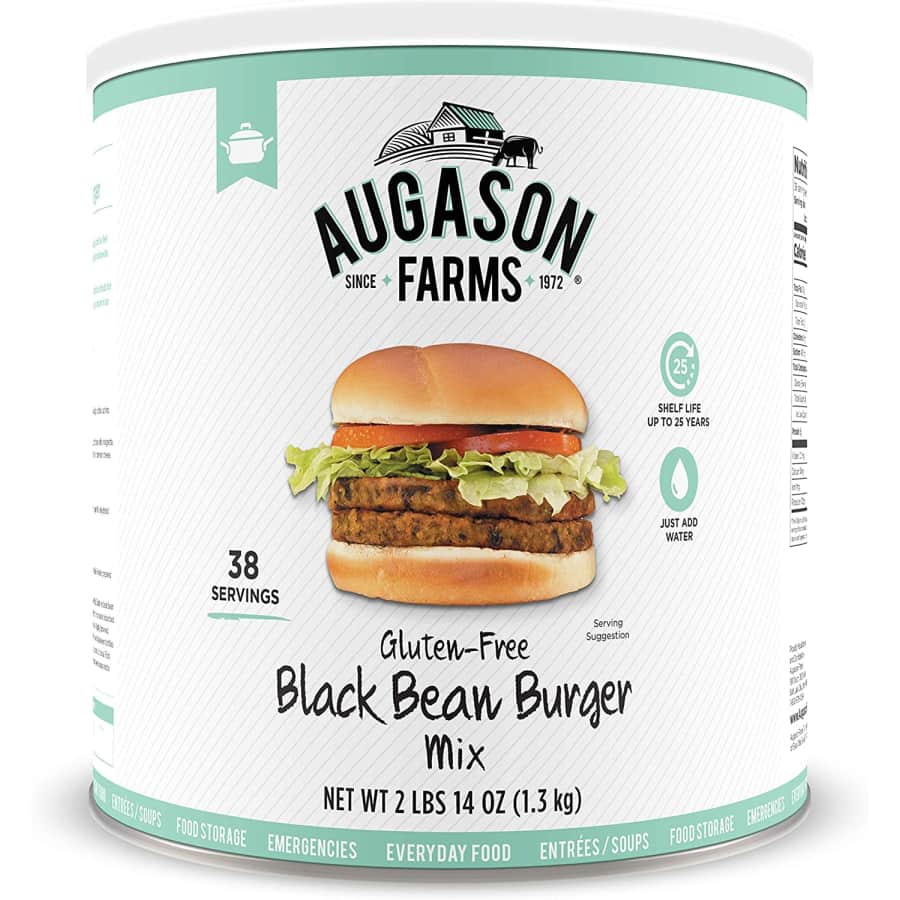 Augason Gluten-Free Black Bean Burger Mix 2-lb. Can for $13 Augason Gluten-Free Black Bean Burger Mix 2-lb. Can for $13