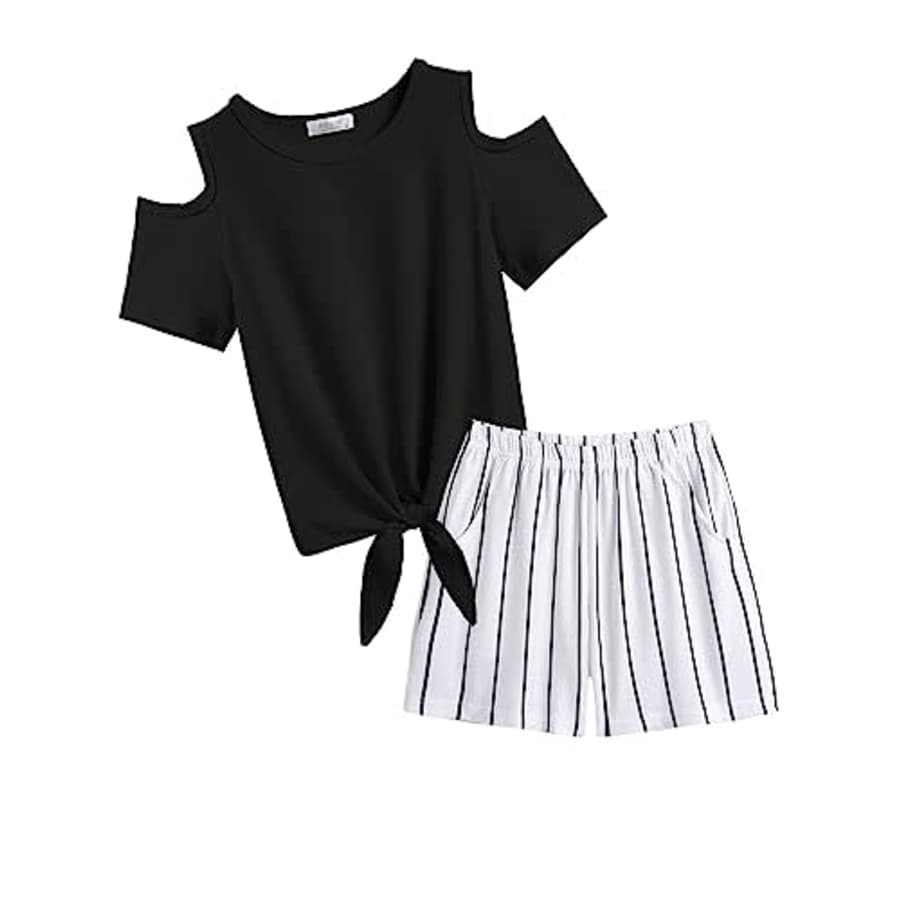 Arshiner Girls Clothing Sets Off Shoulder Short Sleeve Top and Shorts 2 Piece Outfits Activewear for $18