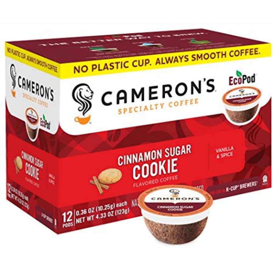 Cameron's Coffee Single Serve Pods, Flavored, Cinnamon Sugar Cookie, 12 Count (Pack of 6) for $36 Cameron's Coffee Single Serve Pods, Flavored, Cinnamon Sugar Cookie, 12 Count (Pack of 6) for $36