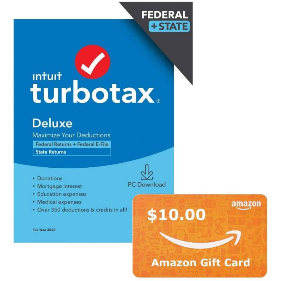 Intuit TurboTax Deluxe 1-User Software for PC or Mac for $50 w/ $10 Amazon GC