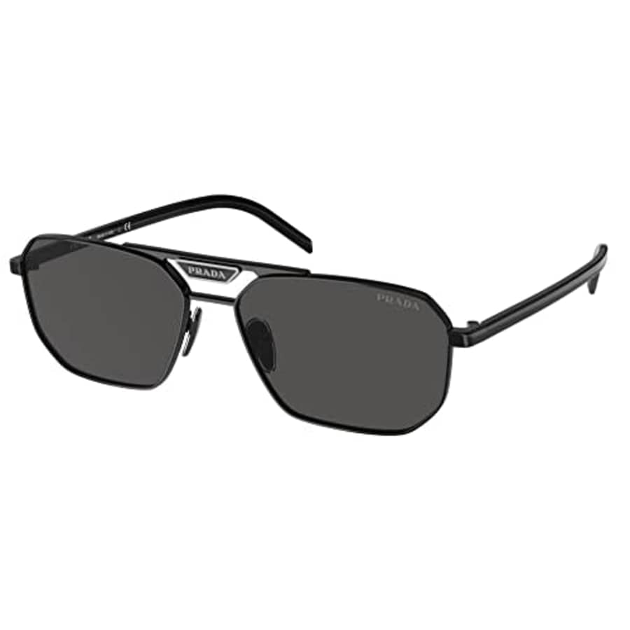 Prada PR 58YS 1AB5S0 Black Metal Rectangle Sunglasses Grey Lens for $292