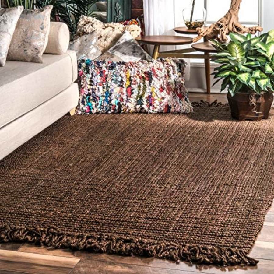 nuLOOM Hand Woven Chunky Natural Jute Farmhouse Area Rug, 5' x 7' 6", Chocolate for $120