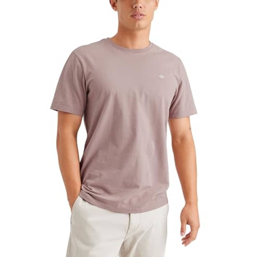 Dockers Men's Slim Fit Short Sleeve Chest Logo Crew Tee Shirt, (New) Fawn, Medium for $20