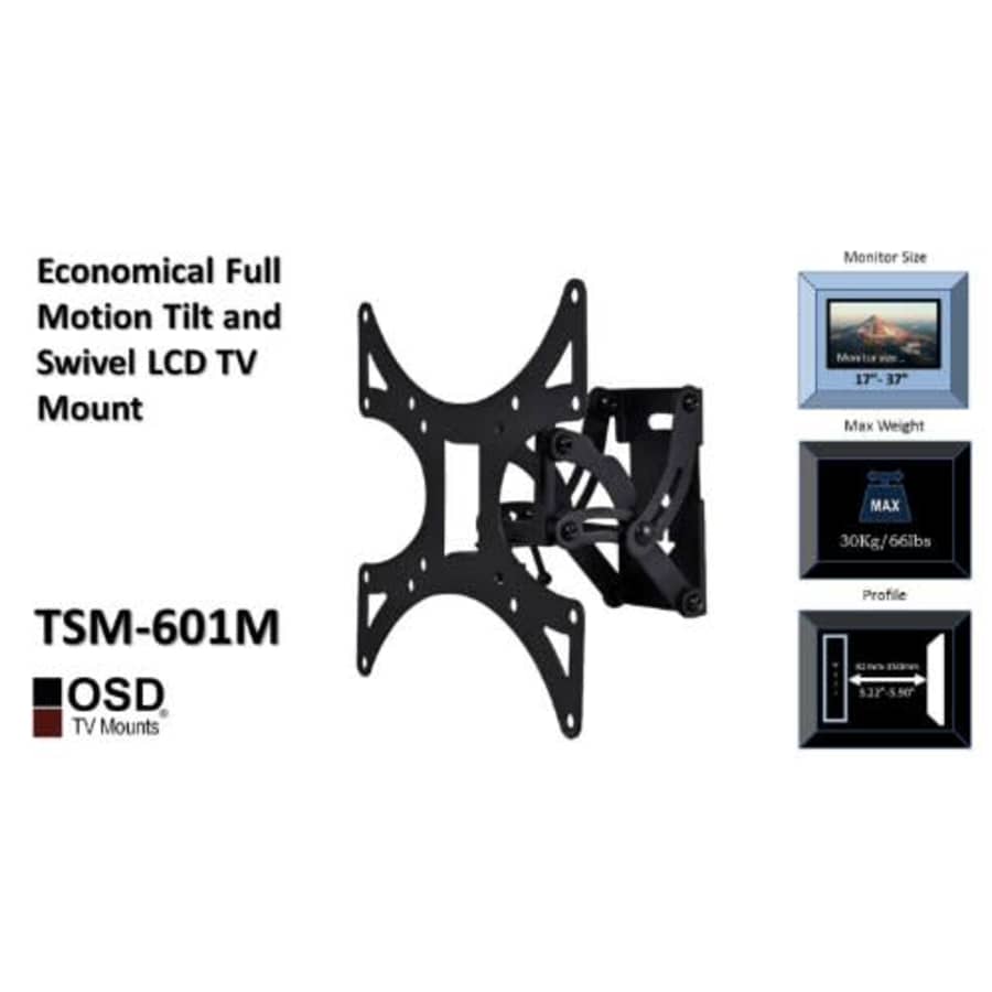 OSD Audio TSM-601M Full Motion Tilt and Swivel Wall Mount for 17-inch to 37-inch LED, LCD or Plasma for $19