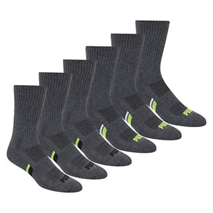 PUMA mens 6 Pack Crew athletic socks, Grey/Green, 10 13 US for $25