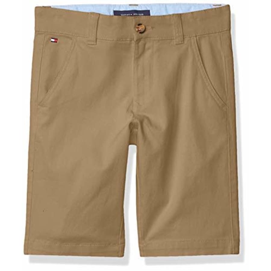 Tommy Hilfiger Boys' Flat Front Twill Short, Antique Bronze, 8 for $11
