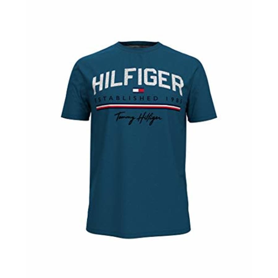 Tommy Hilfiger Men's Short Sleeve Graphic T Shirt, Mykonos Blue, XS for $39