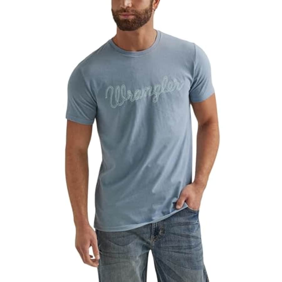 Wrangler Men's Western Crew Neck Short Sleeve Tee Shirt, Ashley Blue Heather for $19