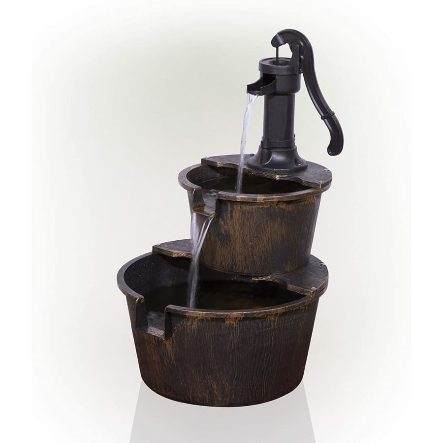 Alpine Corporation 27" Barrel and Pump Waterfall Fountain for $48