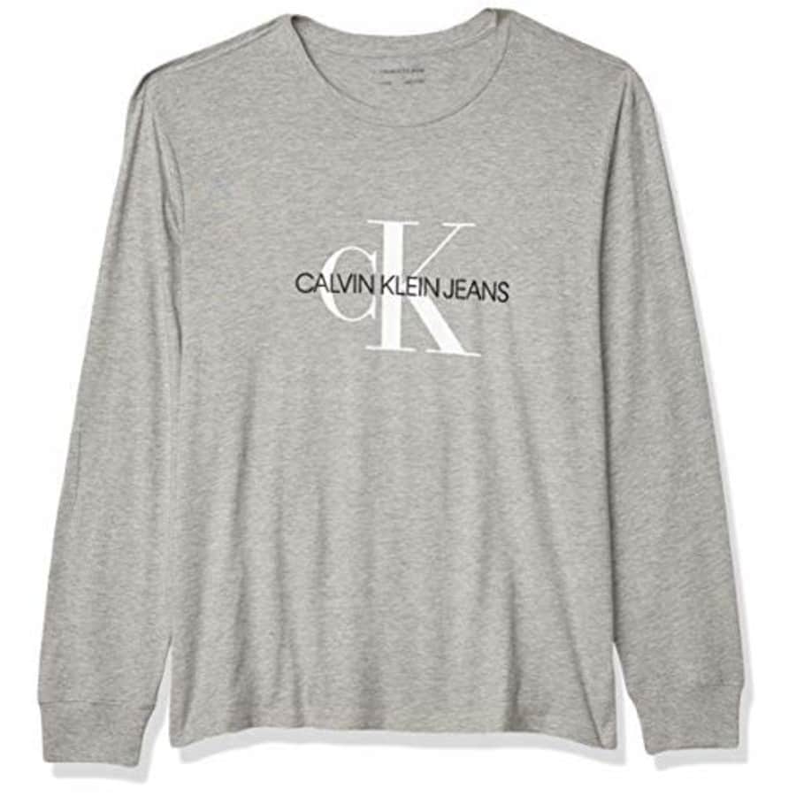 Calvin Klein Men's Long Sleeve Logo T-Shirt, Light Grey Heat, Small for $24