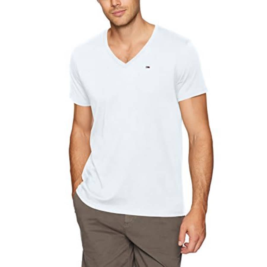 Tommy Hilfiger Tommy Jeans Men's V Neck T Shirt, Bright White, X-Large for $23 Tommy Hilfiger Tommy Jeans Men's V Neck T Shirt, Bright White, X-Large for $23