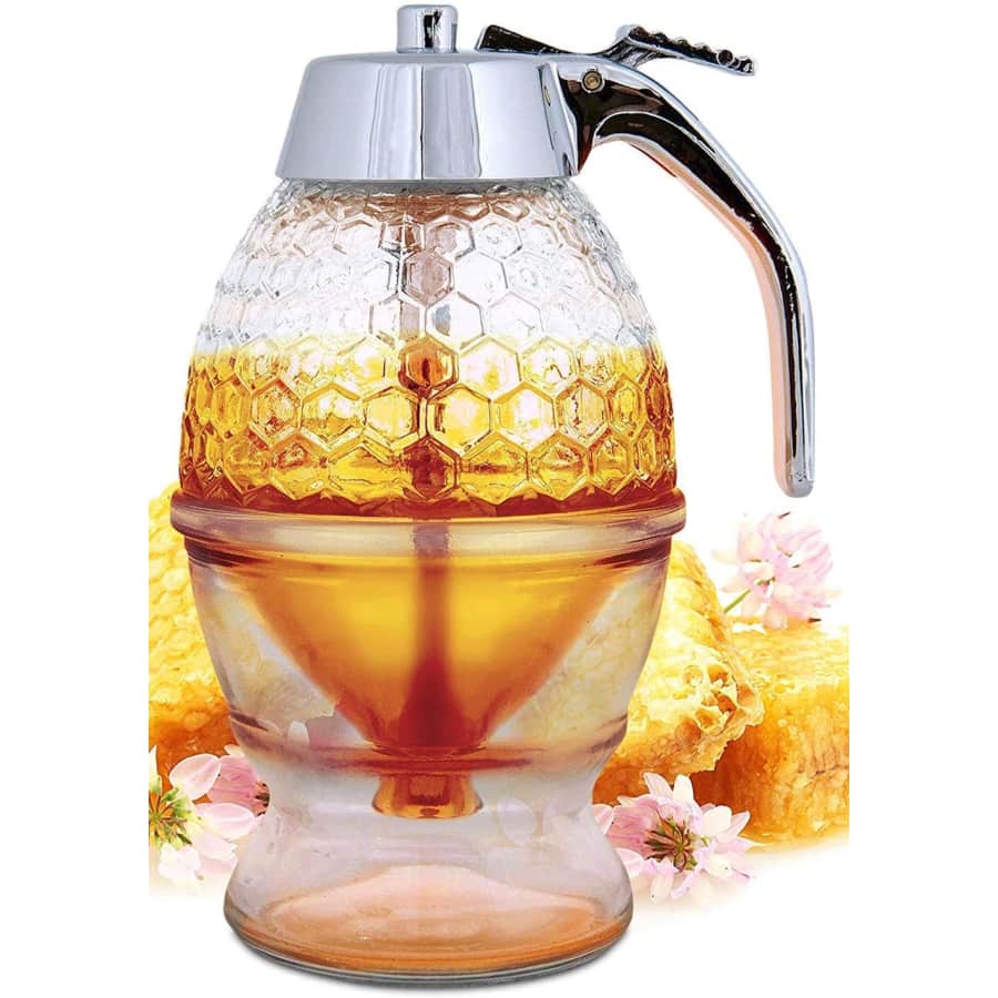 Hunnibi No Drip Glass Honey Dispenser with Stand for $24 Hunnibi No Drip Glass Honey Dispenser with Stand for $24
