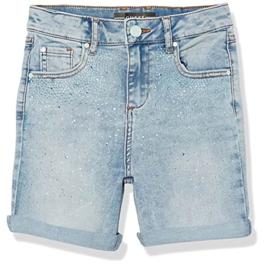 GUESS Girls' Big Rhinestone Stretch Denim Shorts, Turquoise Full Strass Wash, 8 for $35