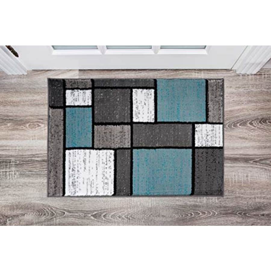 Rugshop Contemporary Modern Boxes Area Rug 2' x 3' Blue/Gray for $52