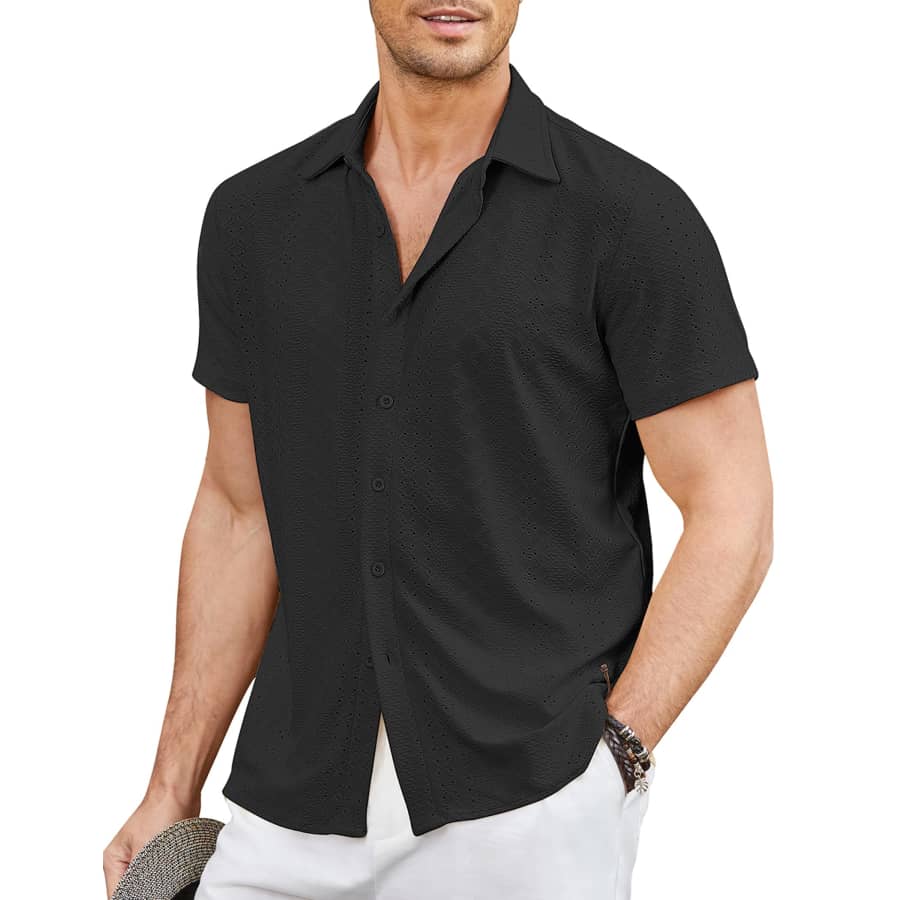 Coofandy Men's Button-Down Beach Shirt for $6
