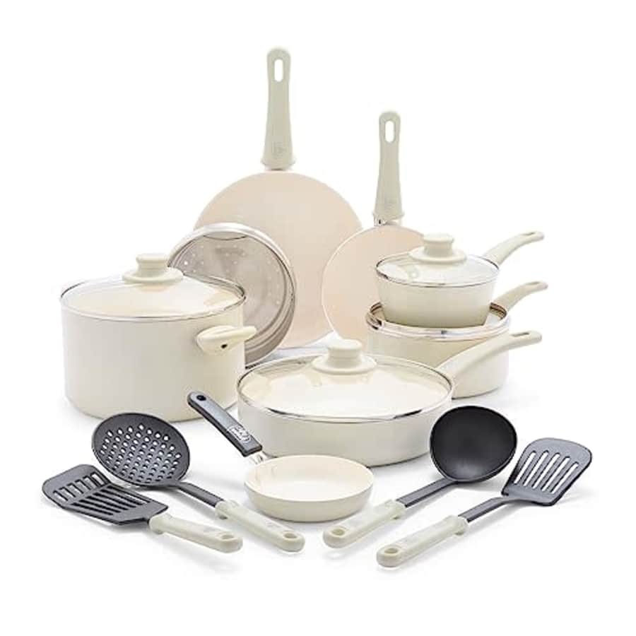 GreenLife Soft Grip Healthy Ceramic Nonstick 16 Piece Kitchen Cookware Pots and Frying Sauce Saute for $100