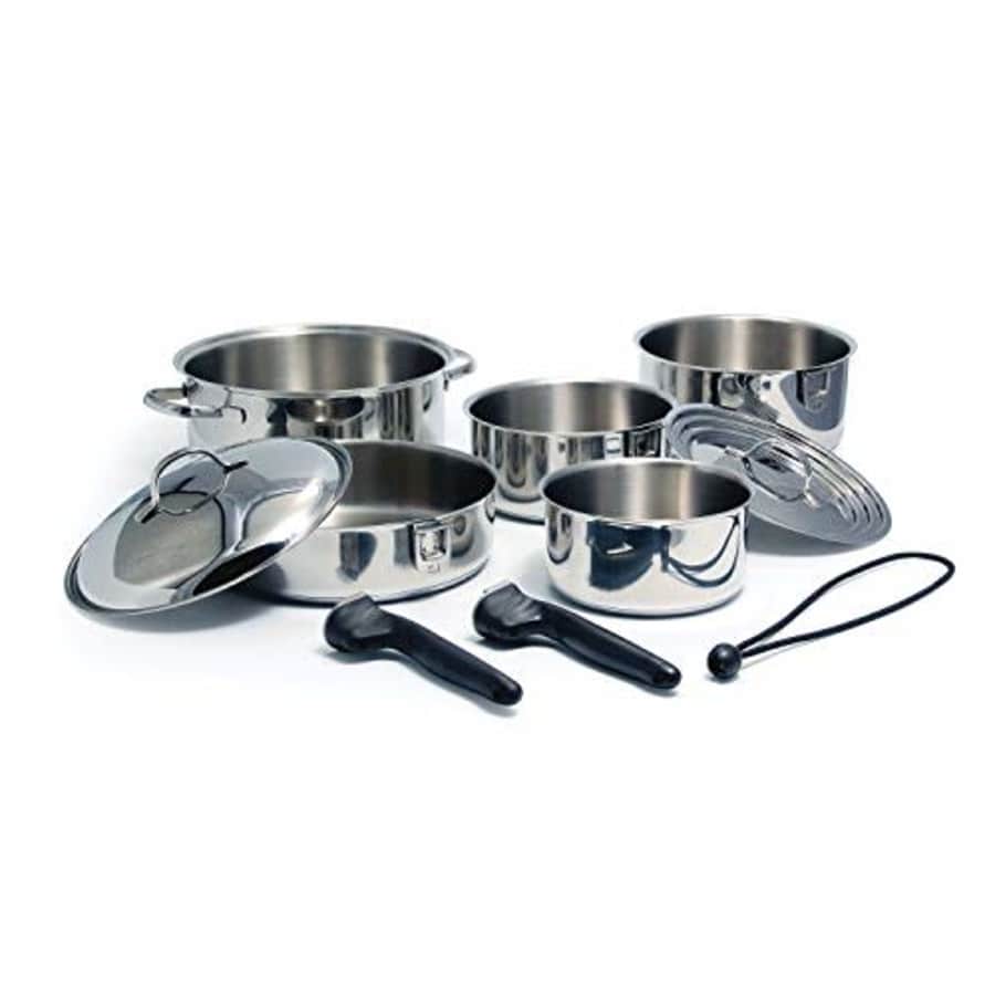 Camco Stainless Steel Nesting Cookware Set- Non Stick Pans and Pots with Removable Handles, Space for $214