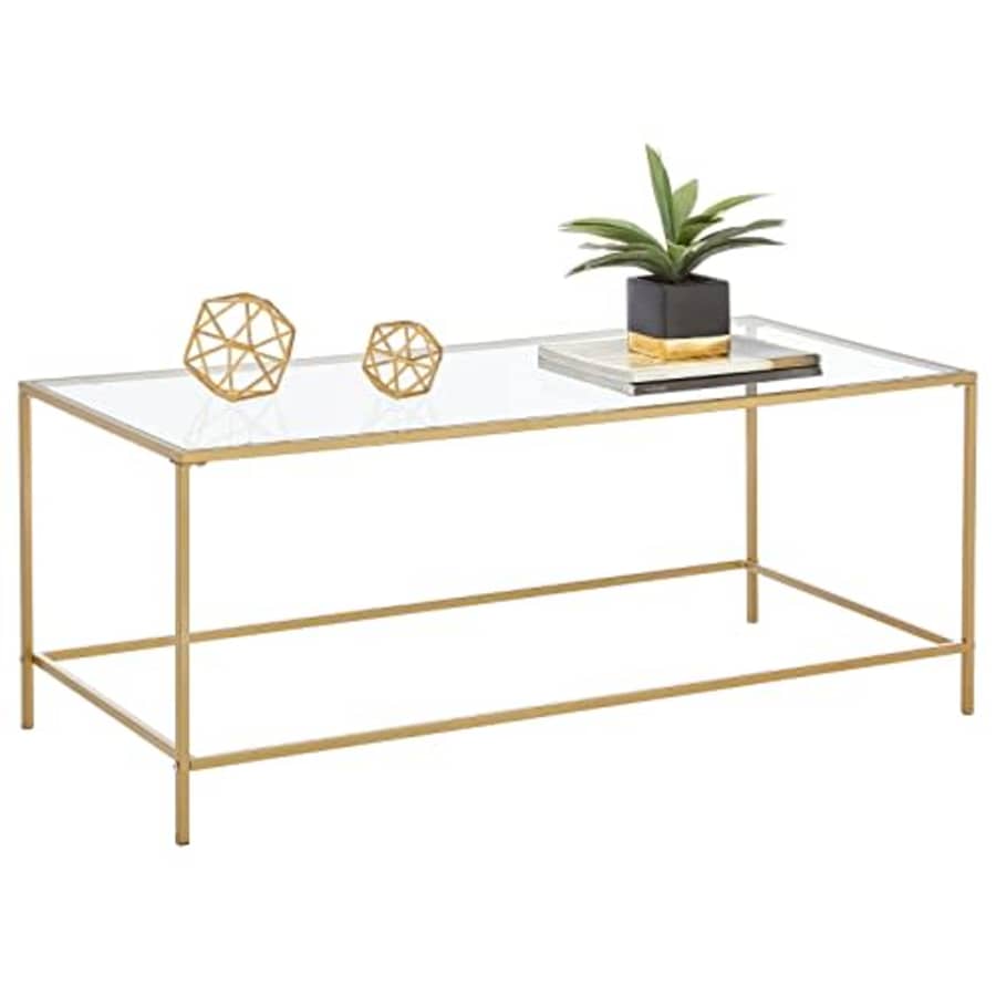 mDesign Glass Top Coffee Table - Large Minimalistic Rectangular Geometric Metal Accent Furniture for $154