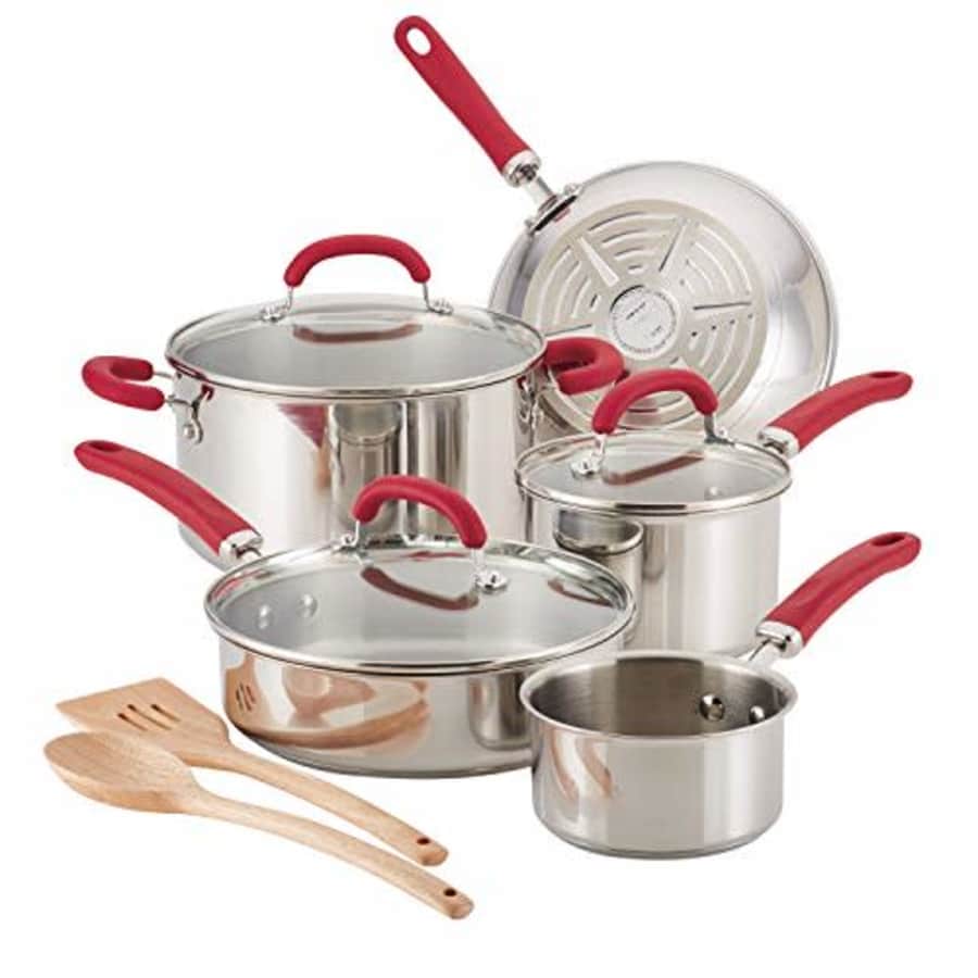 Rachael Ray 70413 Create Delicious Stainless Steel Cookware Set, 10-Piece Pots and Pans Set, for $104