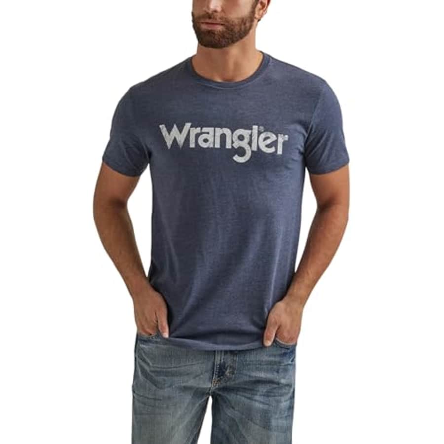 Wrangler Men's Western Crew Neck Short Sleeve Tee Shirt, Navy Heather for $15 Wrangler Men's Western Crew Neck Short Sleeve Tee Shirt, Navy Heather for $15