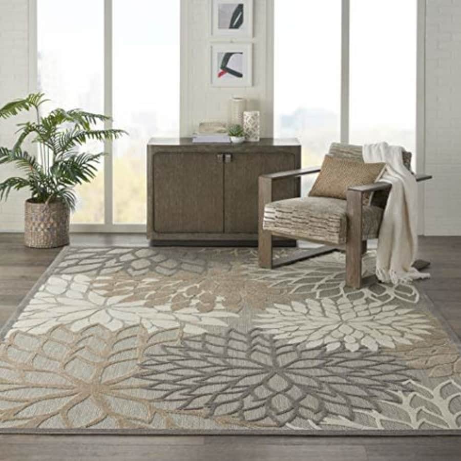Nourison Aloha Indoor/Outdoor Floral Natural Area Rug (7' x 10'), 7'X10', for $45