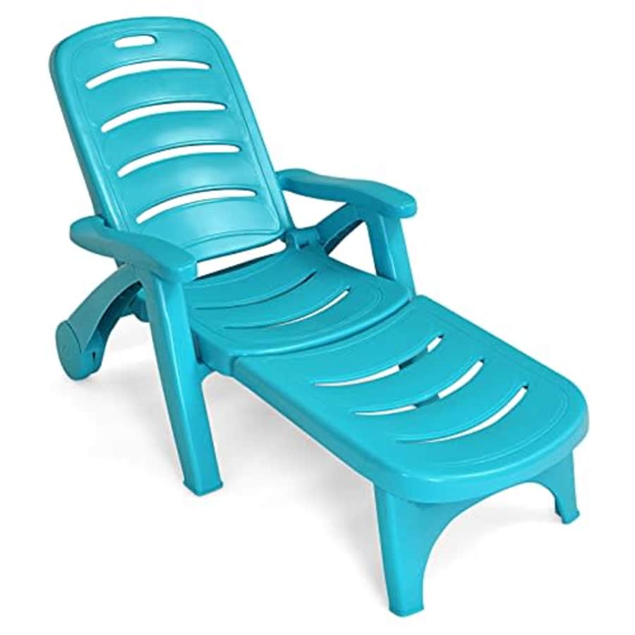 Giantex Patio Chaise Lounge Recliner on Wheels, Folding Deck Chair with Armrests, 5 Adjustable for $125 Giantex Patio Chaise Lounge Recliner on Wheels, Folding Deck Chair with Armrests, 5 Adjustable for $125