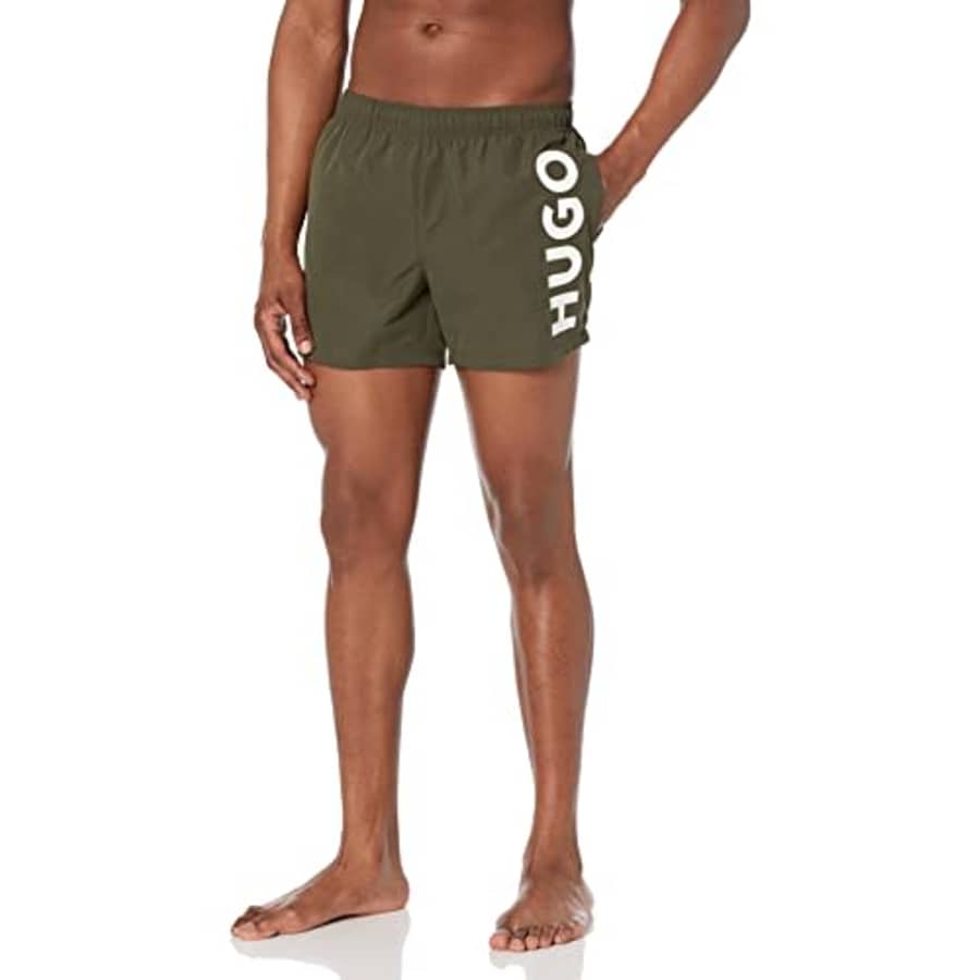 HUGO Vertical Logo Swim Trunks Army Green for $38
