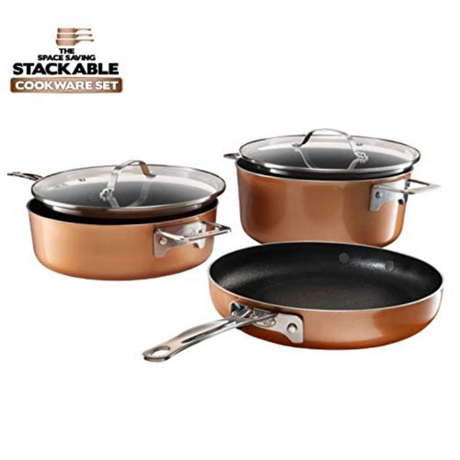 Gotham Steel Stackable Pots and Pans Set Stackmaster 5 Piece Cookware Set with Ultra Nonstick Cast for $40
